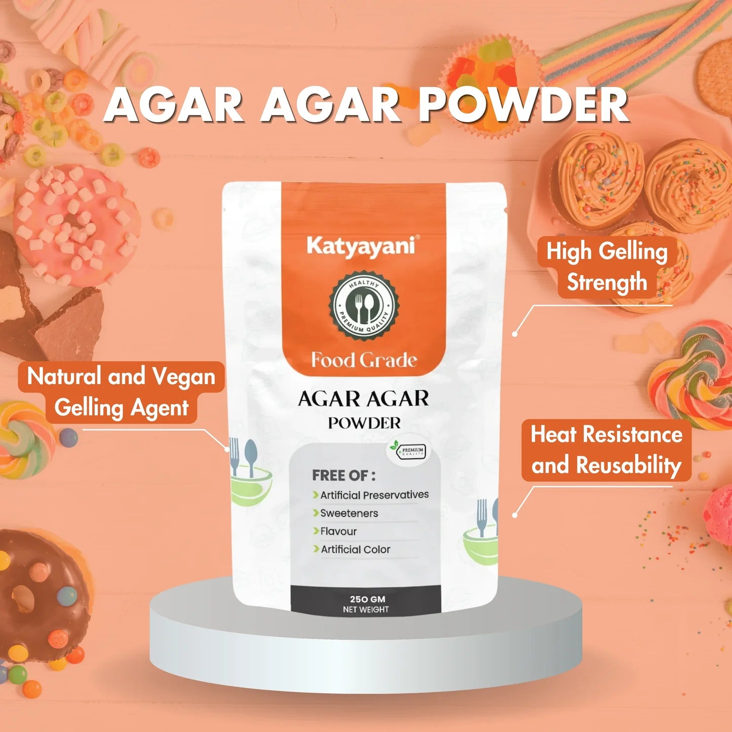 GGV Agar Agar Powder for Vegans, Baking, and Experiments 453gm (1lb)-Food Grade