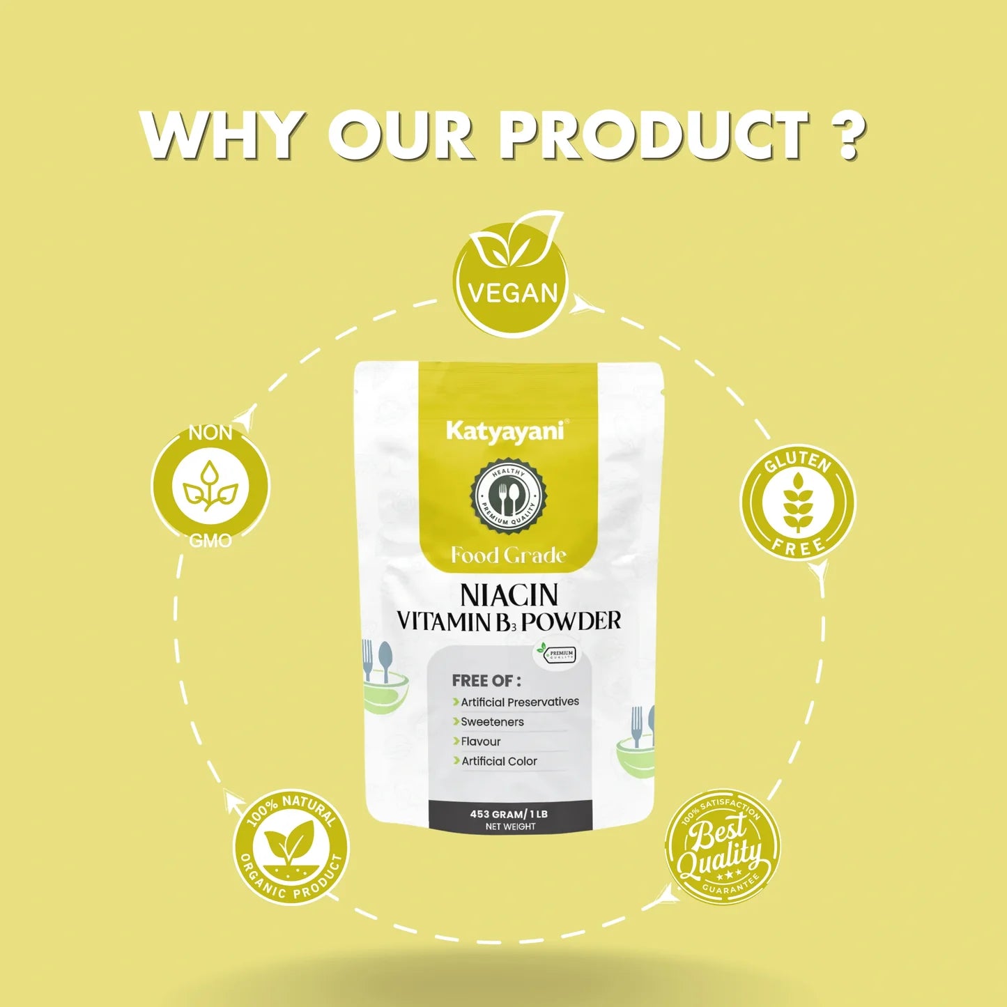 GGV Niacin Powder - Vitamin B3 Supplement 453 gm (1lb)-Food Grade