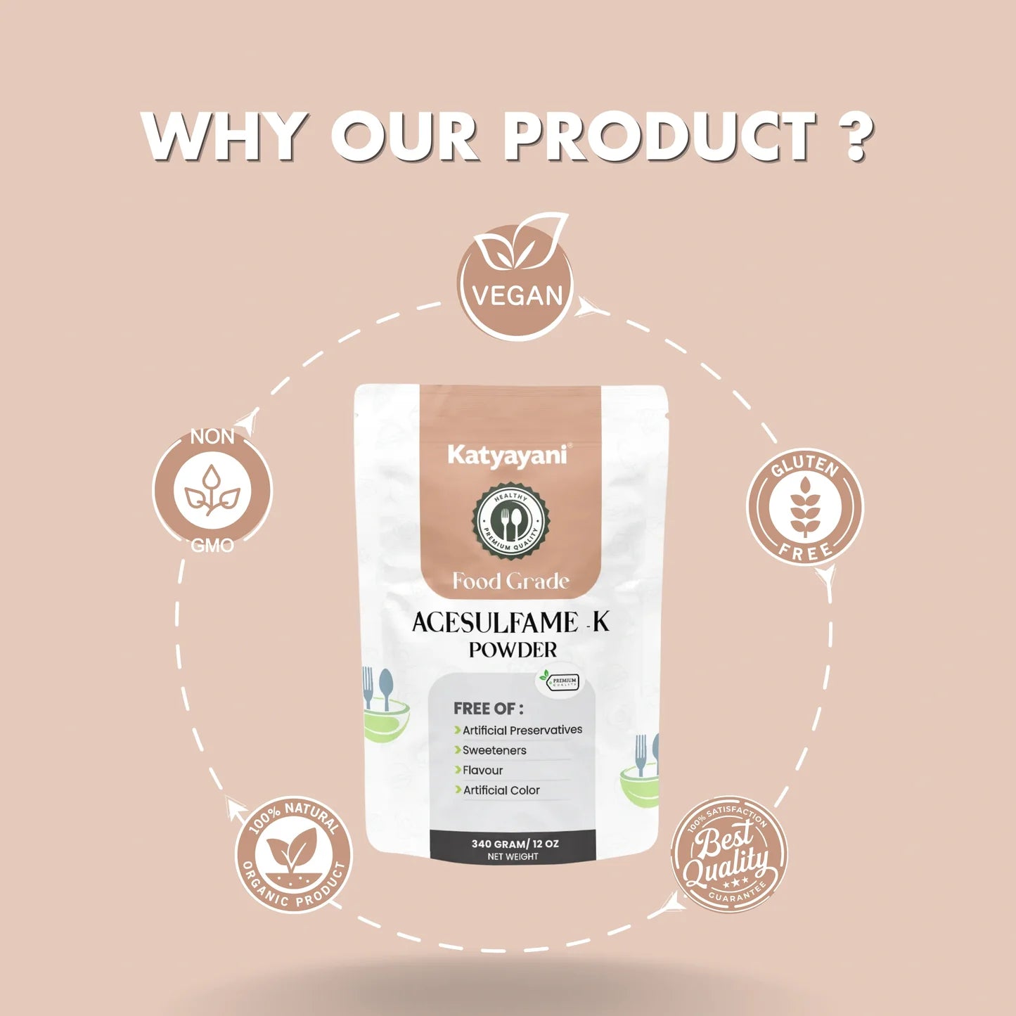 GGV Acesulfame Potassium Food Grade 340gm (12oz) | Sugar-Free Sweetener for Cooking & Drinks