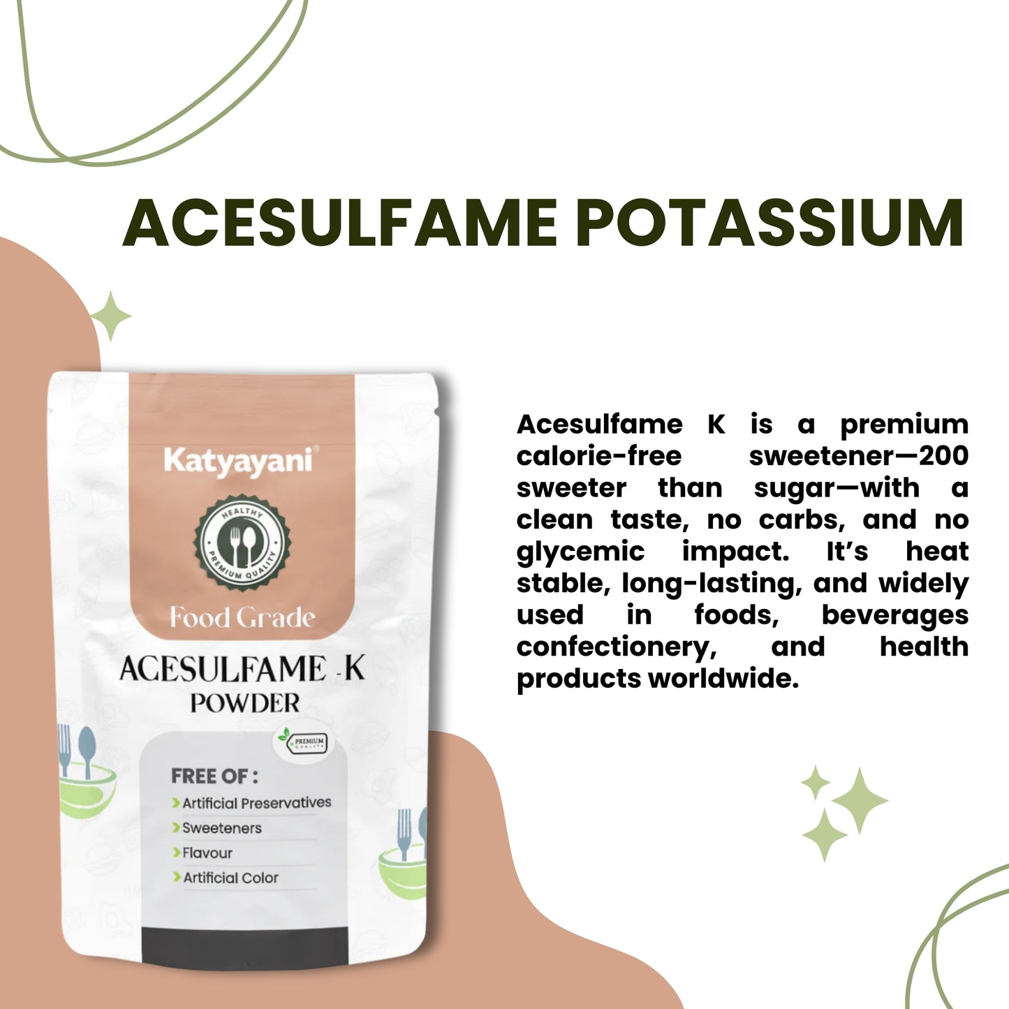 GGV Acesulfame Potassium Food Grade 340gm (12oz) | Sugar-Free Sweetener for Cooking & Drinks