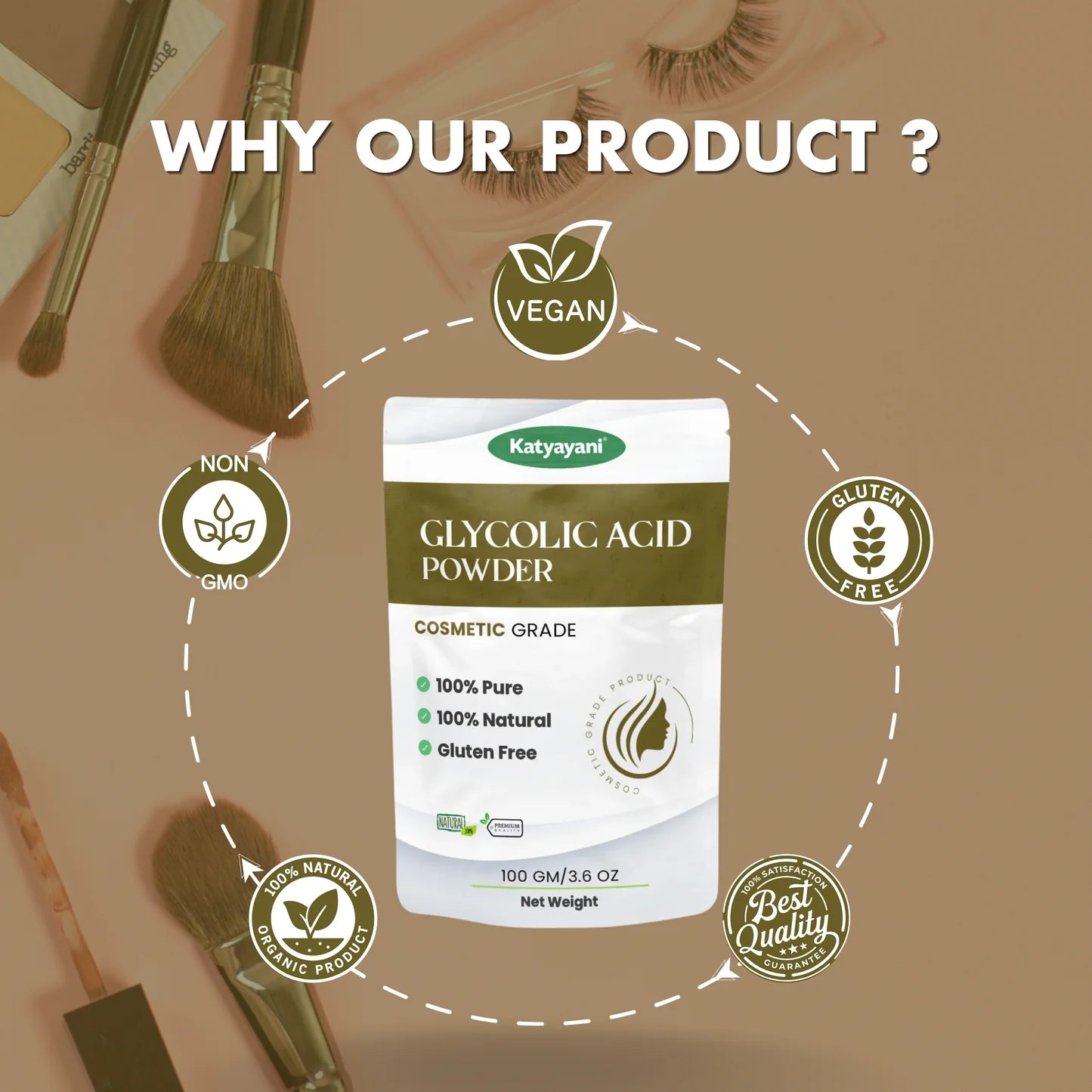 GGV Glycolic Acid Powder 100 gm (3.6 oz)-Cosmetic Grade | Deep Cleansing & Brightening for All Skin Types