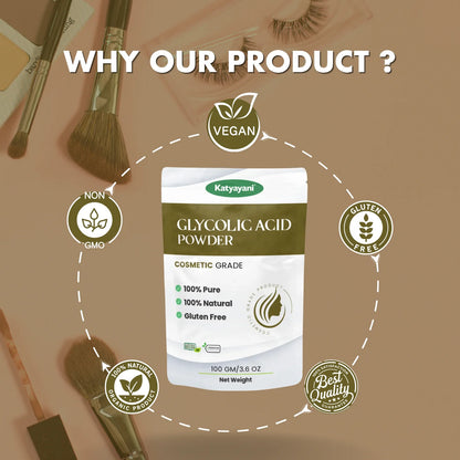 GGV Glycolic Acid Powder 100 gm (3.6 oz)-Cosmetic Grade | Deep Cleansing & Brightening for All Skin Types