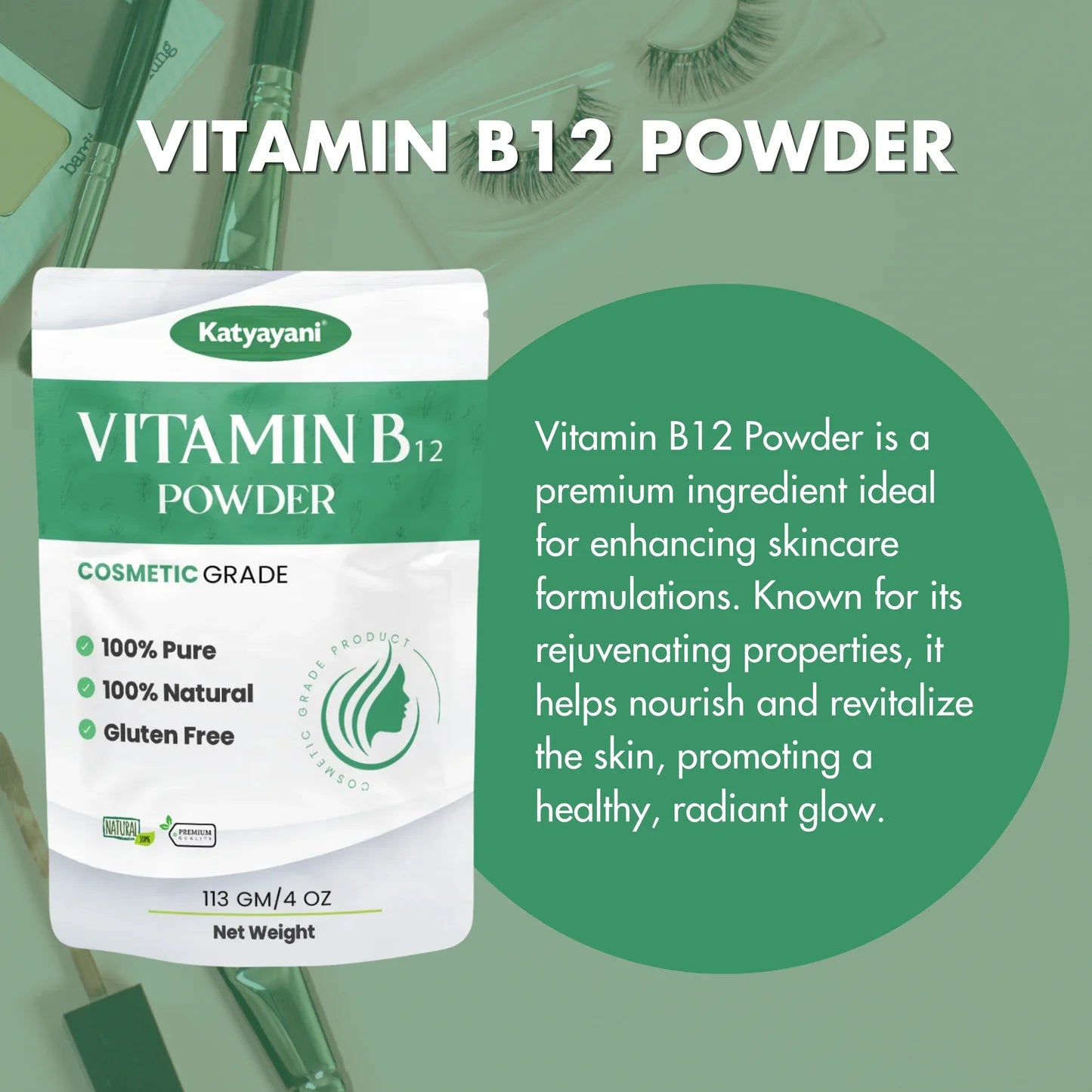 GGV Vitamin B12 Powder 113 gm (4 oz)-Cosmetic Grade |  Nourishing Boost for Radiant Skin & Healthy Hair