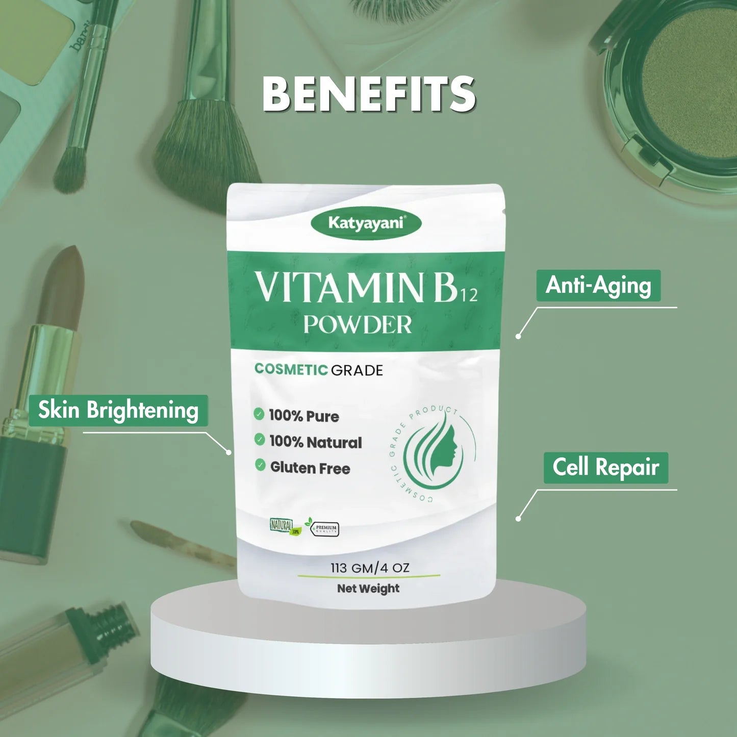 GGV Vitamin B12 Powder 113 gm (4 oz)-Cosmetic Grade |  Nourishing Boost for Radiant Skin & Healthy Hair