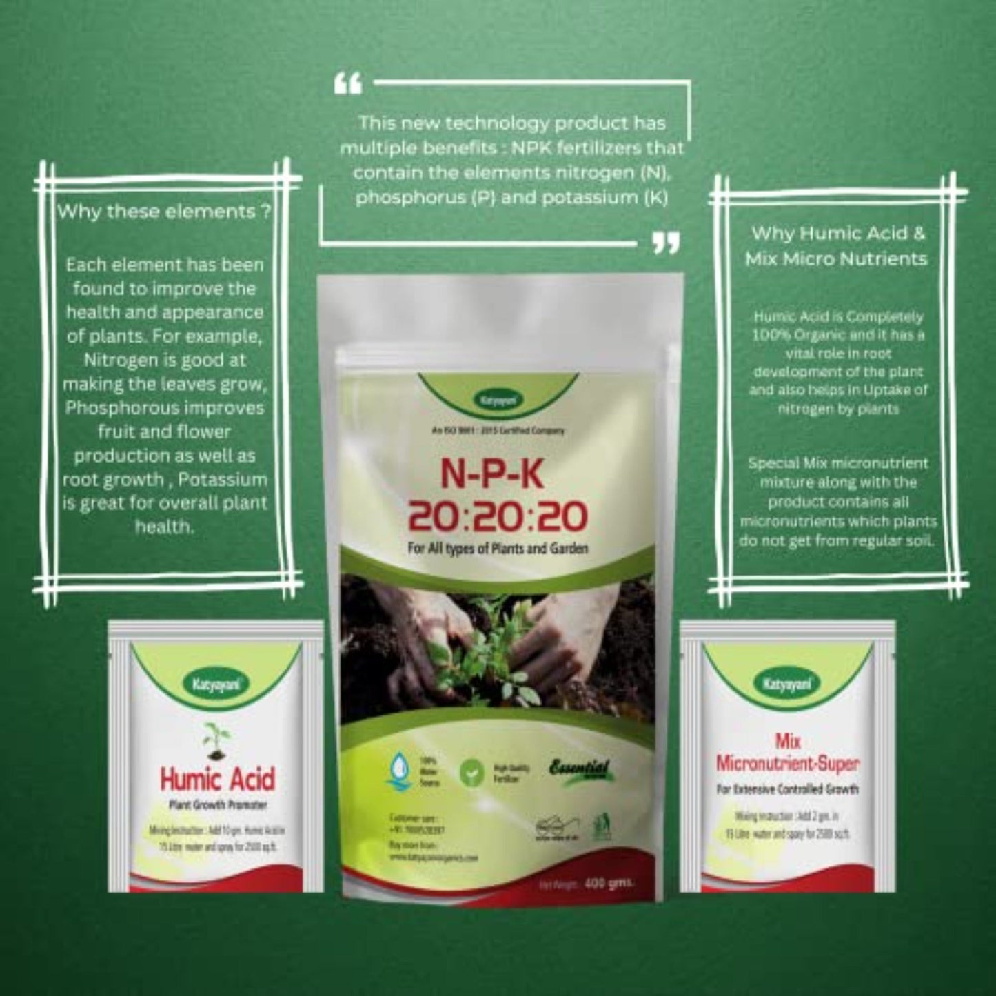 GGV NPK 20 20 20 Fertilizer with 2 Sample -Mix micronutrients and Organic Humic Acid